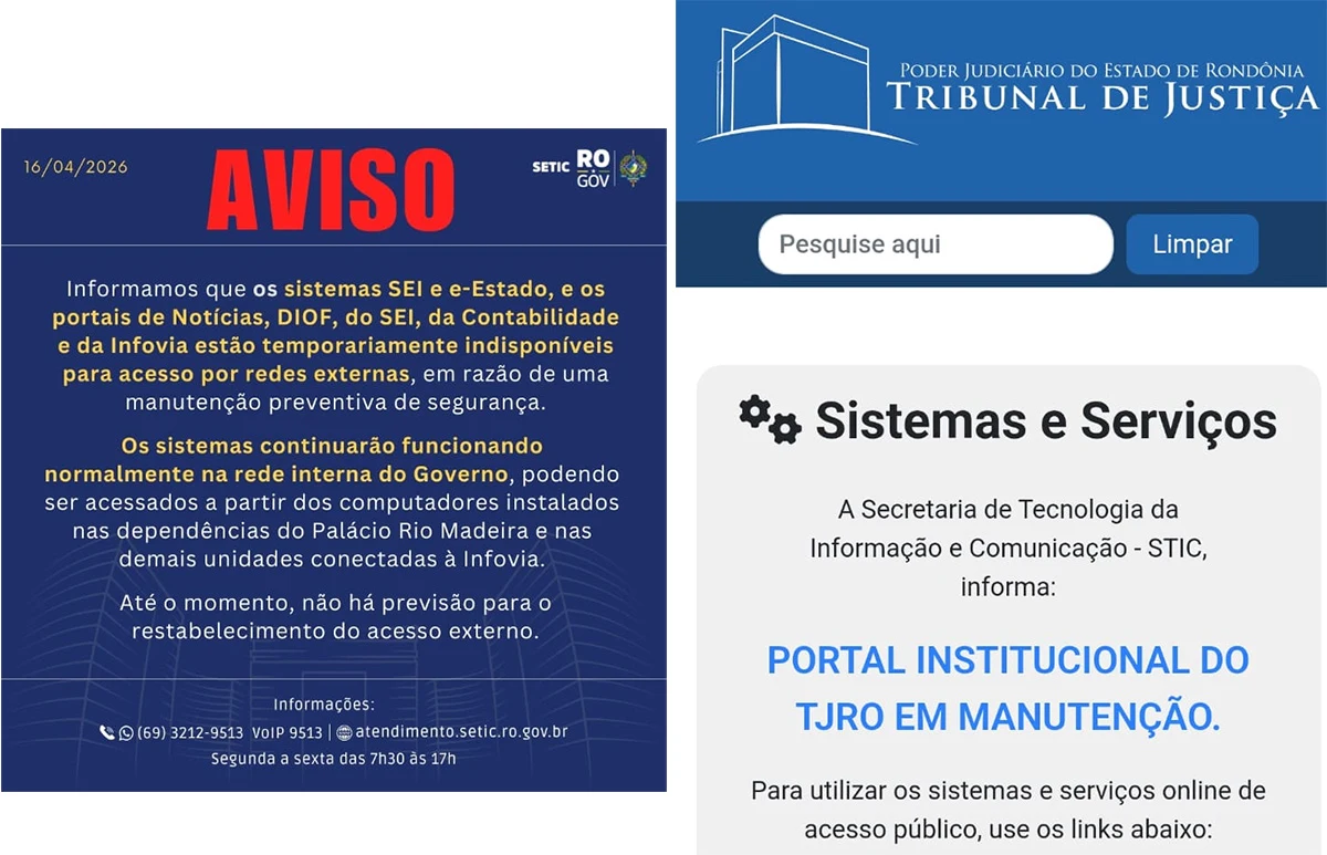 Após alerta mundial sobre vulnerabilidade no PHP, sites do Governo, TJRO e Prefeitura saem do ar